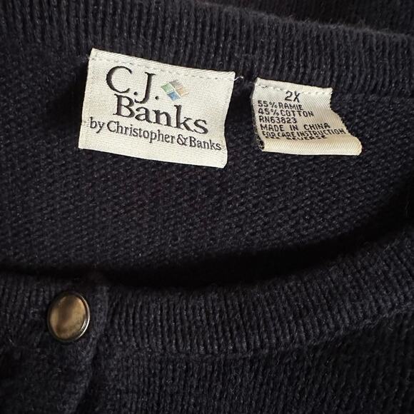 Vintage CJ Banks Butterfly Embroidered Cardigan Sweater Navy Blue Y2K Teacher - Picture 5 of 9